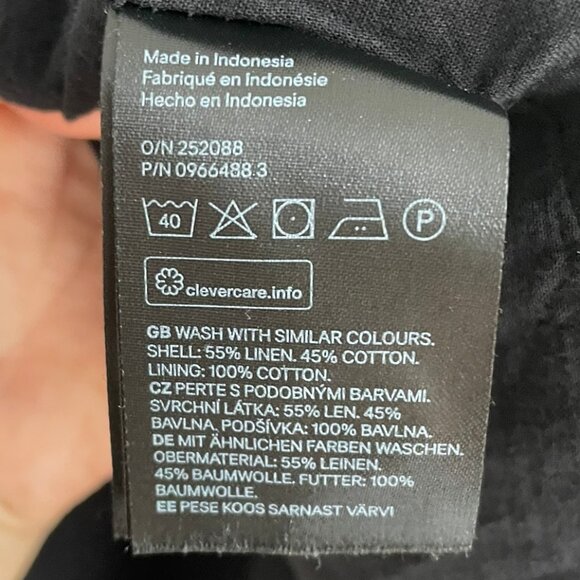 H&M Black Linen Cotton Blend Buttons Dress Midi Smocked, Women's Medium, Flaw - Picture 9 of 16